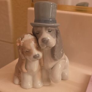 Porcelain Pair of Dogs Figurine with Top Hat